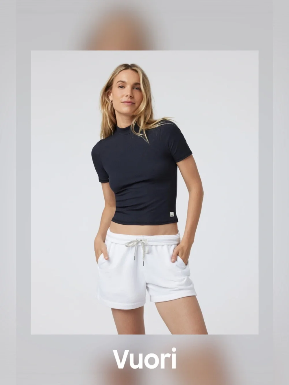 Vuori Black Short Sleeve Mock Neck Crop Top - Picture 1 of 4